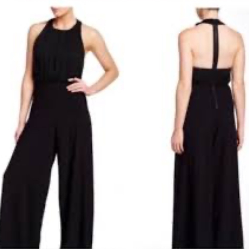 Alice + Olivia Black Pleated Open Back Top Wide Leg Jumpsuit Size 6